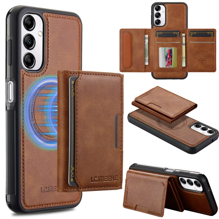 For Samsung Galaxy A14 5G / 4G LC.IMEEKE L5 Series Detachable RFID Card Bag Magsafe Phone Case(Brown) - Galaxy Phone Cases by LC.IMEEKE | Online Shopping UK | buy2fix
