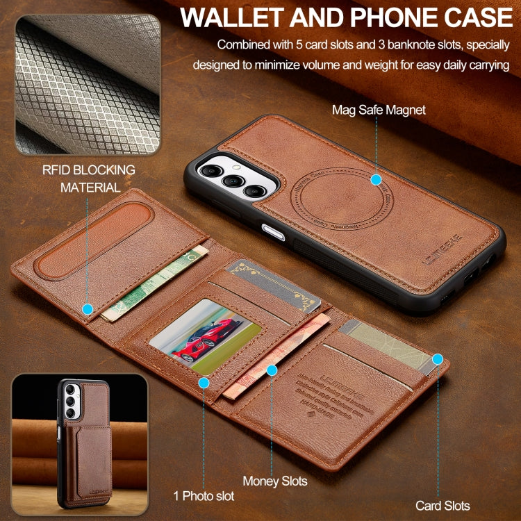 For Samsung Galaxy A14 5G / 4G LC.IMEEKE L5 Series Detachable RFID Card Bag Magsafe Phone Case(Brown) - Galaxy Phone Cases by LC.IMEEKE | Online Shopping UK | buy2fix