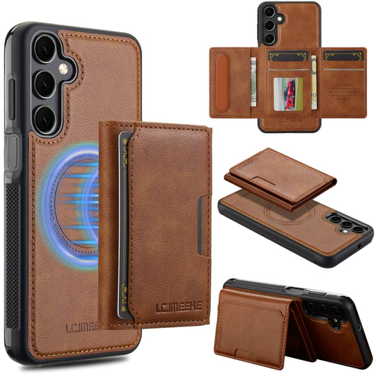 For Samsung Galaxy A55 5G LC.IMEEKE L5 Series Detachable RFID Card Bag Magsafe Phone Case(Brown)