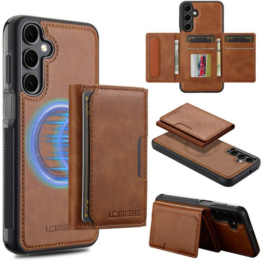 For Samsung Galaxy A36 5G LC.IMEEKE L5 Series Detachable RFID Card Bag Magsafe Phone Case(Brown)