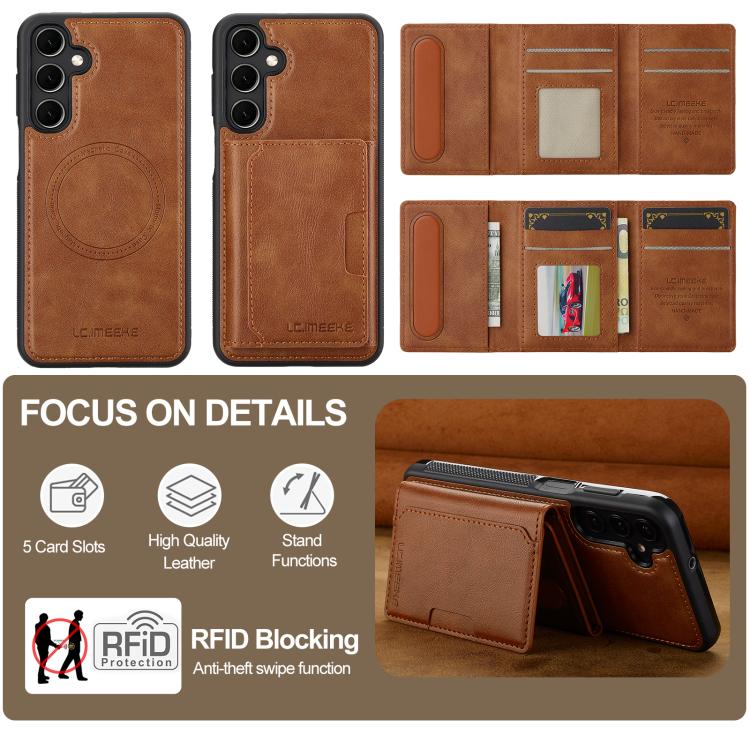 For Samsung Galaxy A36 5G LC.IMEEKE L5 Series Detachable RFID Card Bag Magsafe Phone Case(Brown) - Galaxy Phone Cases by LC.IMEEKE | Online Shopping UK | buy2fix