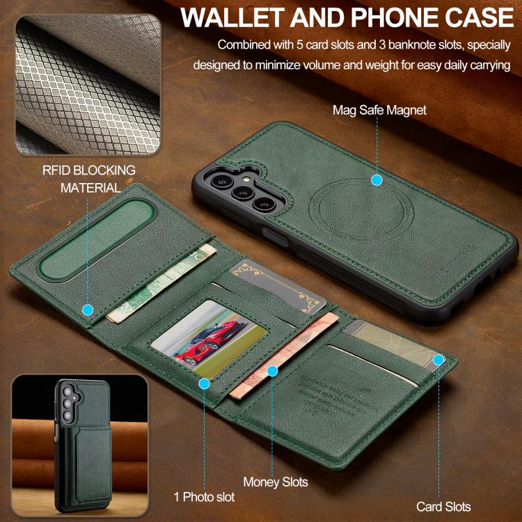 For Samsung Galaxy A36 5G LC.IMEEKE L5 Series Detachable RFID Card Bag Magsafe Phone Case(Green) - Galaxy Phone Cases by LC.IMEEKE | Online Shopping UK | buy2fix