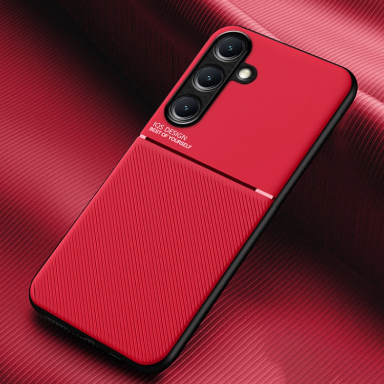 For Samsung Galaxy S25 5G Classic Tilt Strip Grain Magnetic PC Hybrid TPU Phone Case(Red) - Galaxy S25 5G Cases by buy2fix | Online Shopping UK | buy2fix