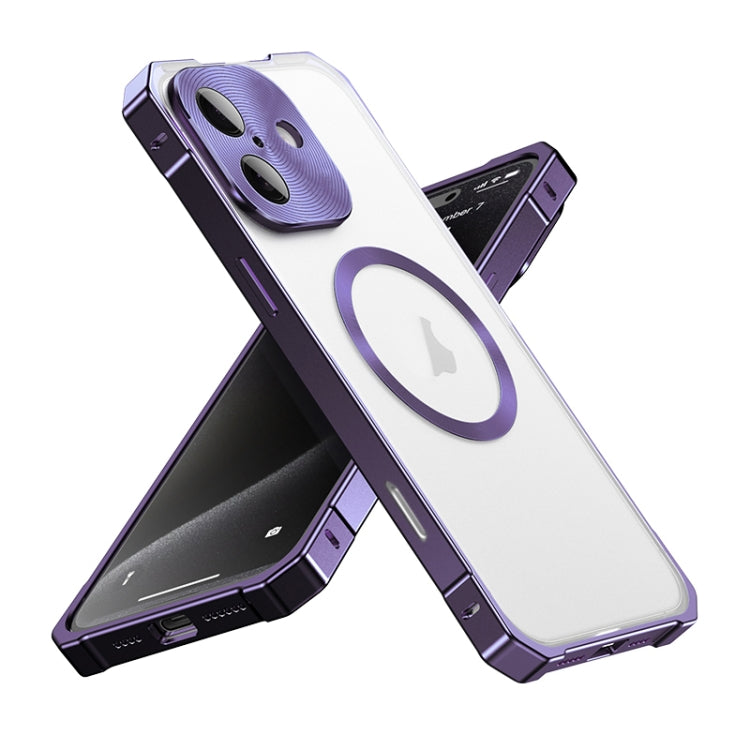 For iPhone 16 Irregular Alloy Frame Fosted Translucent MagSafe Phone Case(Purple) - iPhone 16 Cases by buy2fix | Online Shopping UK | buy2fix
