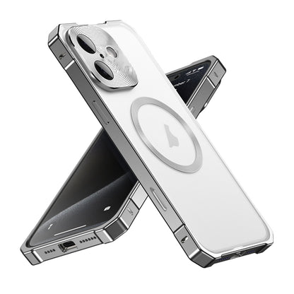 For iPhone 16 Irregular Alloy Frame Fosted Translucent MagSafe Phone Case(Titanium) - iPhone 16 Cases by buy2fix | Online Shopping UK | buy2fix