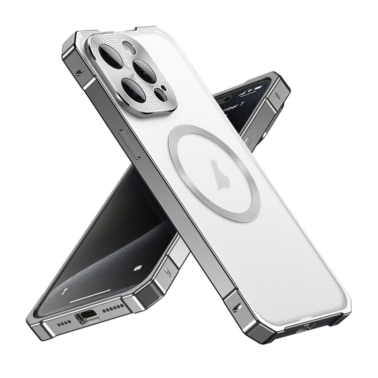 For iPhone 15 Pro Max Irregular Alloy Frame Fosted Translucent MagSafe Phone Case(Titanium) - iPhone 15 Pro Max Cases by buy2fix | Online Shopping UK | buy2fix