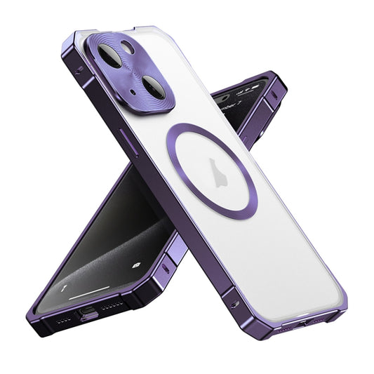 For iPhone 15 Irregular Alloy Frame Fosted Translucent MagSafe Phone Case(Purple) - iPhone 15 Cases by buy2fix | Online Shopping UK | buy2fix