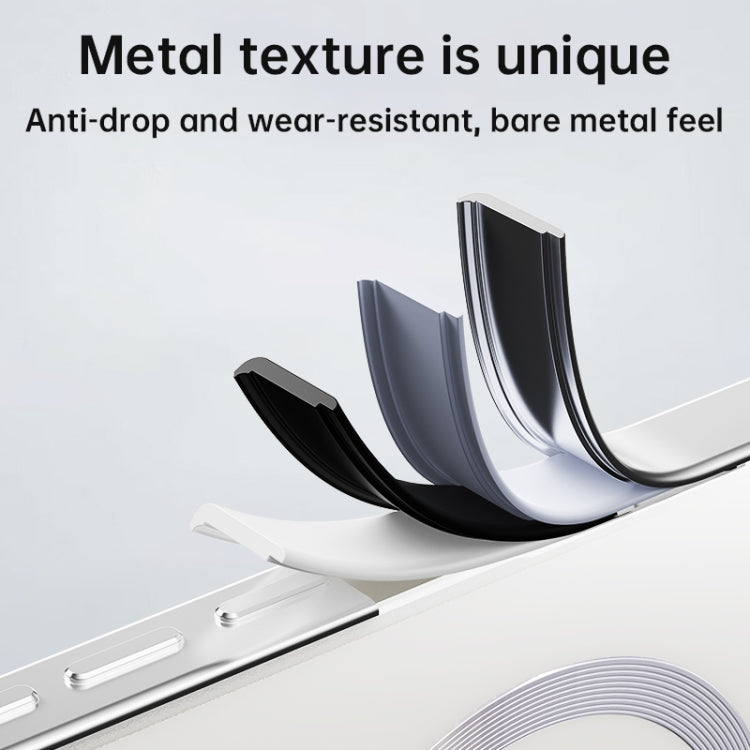 For iPhone 16 Irregular Alloy Frame Fosted Translucent MagSafe Phone Case(Black) - iPhone 16 Cases by buy2fix | Online Shopping UK | buy2fix