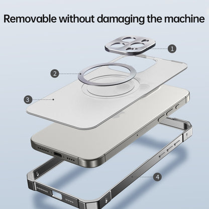 For iPhone 16 Irregular Alloy Frame Fosted Translucent MagSafe Phone Case(Titanium) - iPhone 16 Cases by buy2fix | Online Shopping UK | buy2fix