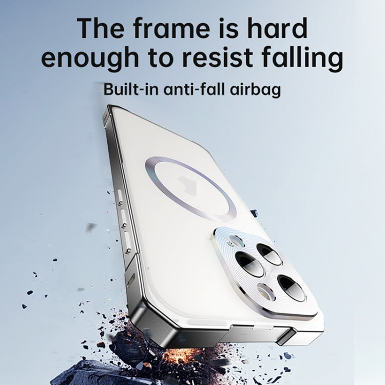 For iPhone 15 Pro Irregular Alloy Frame Fosted Translucent MagSafe Phone Case(Titanium) - iPhone 15 Pro Cases by buy2fix | Online Shopping UK | buy2fix
