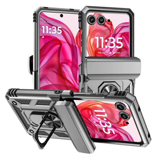 For Motorola razr 50 Sliding Camshield Holder Phone Case(Silver) by buy2fix