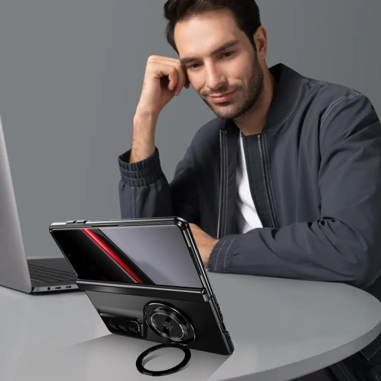 For Honor Magic V2 RSR Porsche Design Gold Medal Rotating Folding Series Ring Holder Phone Case(Black) - Honor Cases by buy2fix | Online Shopping UK | buy2fix