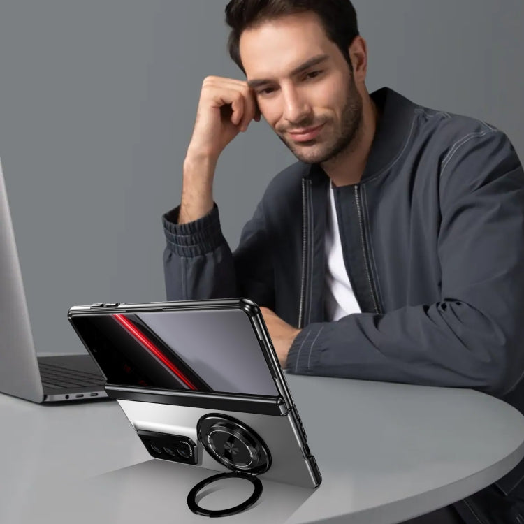 For Honor Magic V2 RSR Porsche Design Gold Medal Rotating Folding Series Ring Holder Phone Case(Silver) - Honor Cases by buy2fix | Online Shopping UK | buy2fix