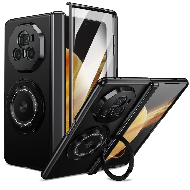 For Honor Magic V3 Gold Medal Rotating Folding Series Ring Holder Phone Case(Black) - Honor Cases by buy2fix | Online Shopping UK | buy2fix