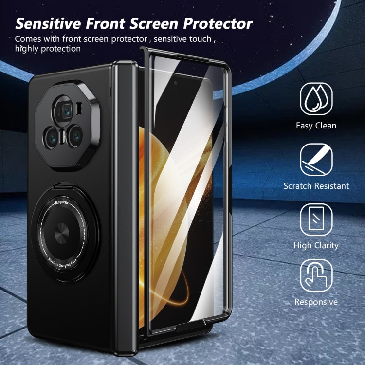 For Honor Magic V3 Gold Medal Rotating Folding Series Ring Holder Phone Case(Black) - Honor Cases by buy2fix | Online Shopping UK | buy2fix