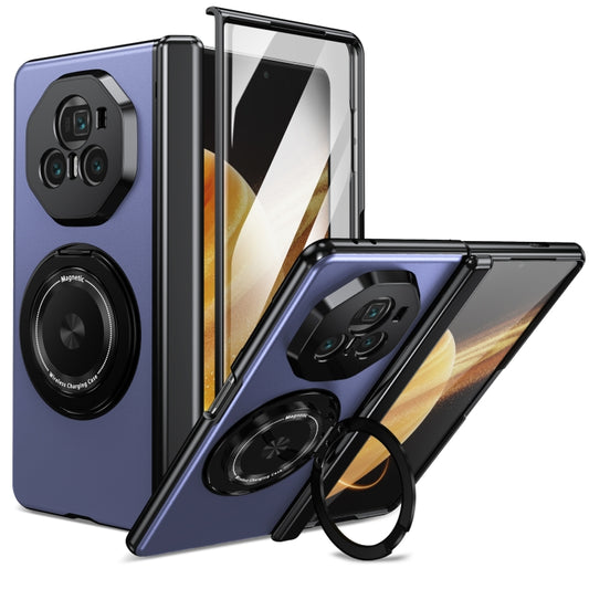 For Honor Magic V3 Gold Medal Rotating Folding Series Ring Holder Phone Case(Blue) - Honor Cases by buy2fix | Online Shopping UK | buy2fix