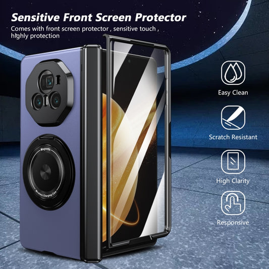 For Honor Magic V3 Gold Medal Rotating Folding Series Ring Holder Phone Case(Blue) - Honor Cases by buy2fix | Online Shopping UK | buy2fix