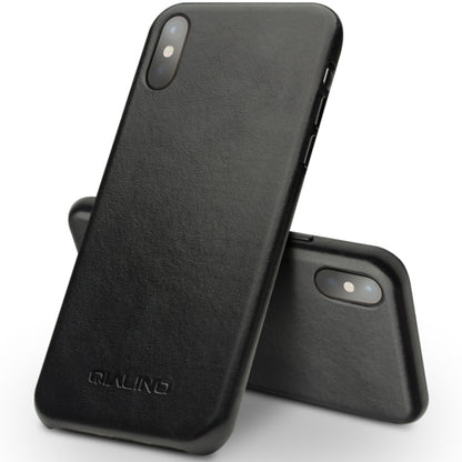 For iPhone X / XS QIALINO Shockproof Kangaroo Skin Leather Protective Case(Black) - More iPhone Cases by QIALINO | Online Shopping UK | buy2fix