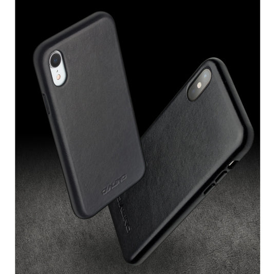For iPhone XR QIALINO Shockproof Kangaroo Skin Leather Protective Case(Black) by QIALINO
