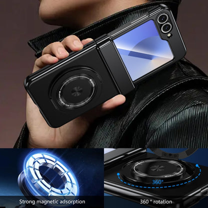 For Samsung Galaxy Z Flip6 Gold Medal Rotating Folding Series Ring Holder Phone Case(Black) - Galaxy Z Flip6 5G Cases by buy2fix | Online Shopping UK | buy2fix