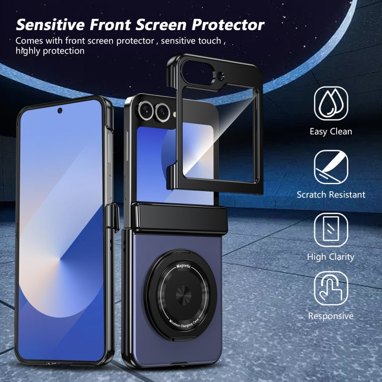 For Samsung Galaxy Z Flip6 Gold Medal Rotating Folding Series Ring Holder Phone Case(Blue) - Galaxy Z Flip6 5G Cases by buy2fix | Online Shopping UK | buy2fix