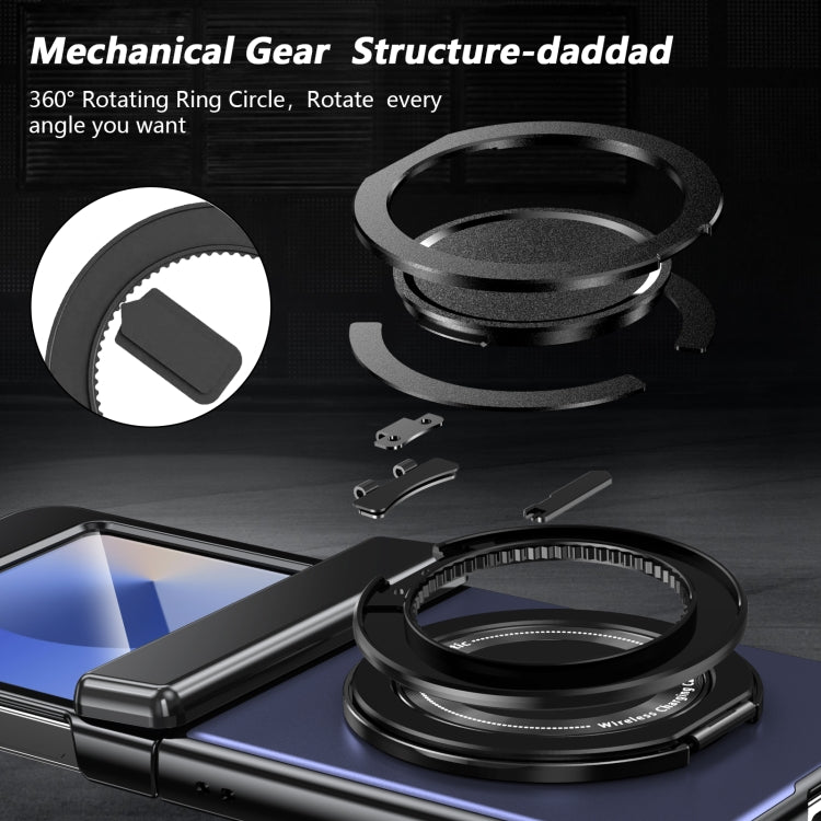 For Samsung Galaxy Z Flip6 Gold Medal Rotating Folding Series Ring Holder Phone Case(Blue) - Galaxy Z Flip6 5G Cases by buy2fix | Online Shopping UK | buy2fix