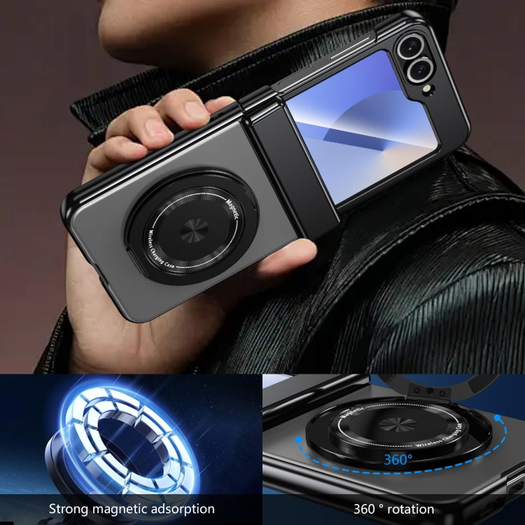 For Samsung Galaxy Z Flip6 Gold Medal Rotating Folding Series Ring Holder Phone Case(Silver) - Galaxy Z Flip6 5G Cases by buy2fix | Online Shopping UK | buy2fix