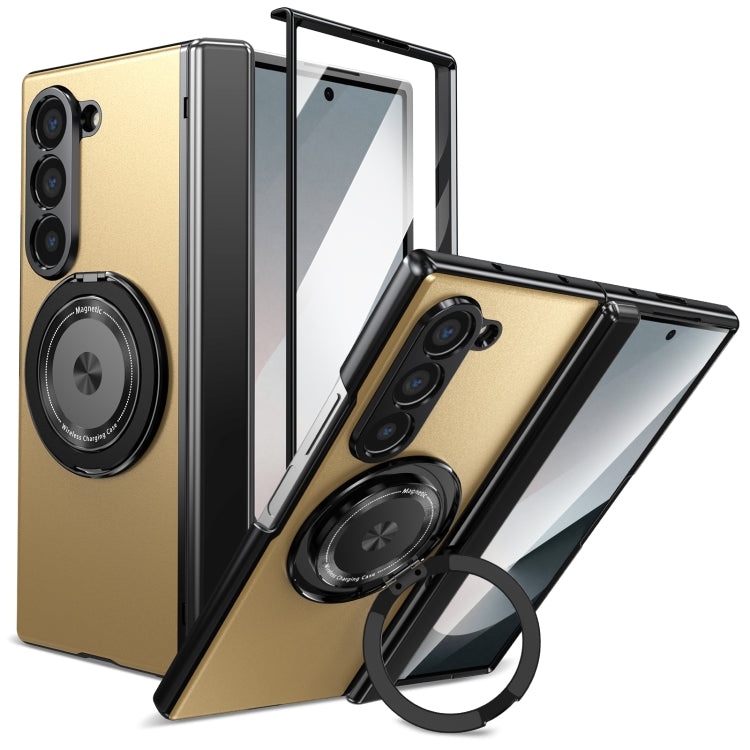For Samsung Galaxy Z Fold6 Gold Medal Rotating Folding Series Ring Holder Phone Case(Gold) - Galaxy Z Fold6 5G Cases by buy2fix | Online Shopping UK | buy2fix