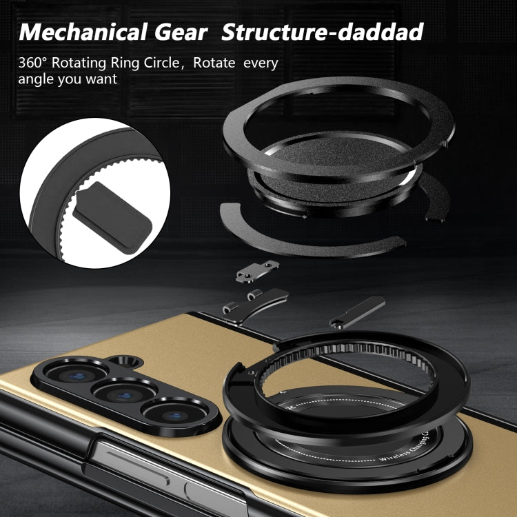 For Samsung Galaxy Z Fold6 Gold Medal Rotating Folding Series Ring Holder Phone Case(Gold) - Galaxy Z Fold6 5G Cases by buy2fix | Online Shopping UK | buy2fix