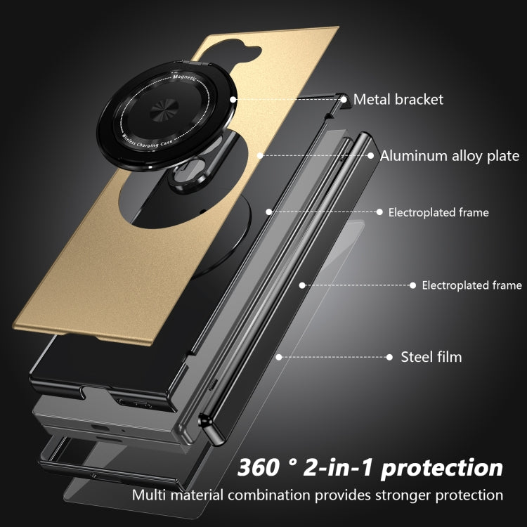 For Samsung Galaxy Z Fold6 Gold Medal Rotating Folding Series Ring Holder Phone Case(Gold) - Galaxy Z Fold6 5G Cases by buy2fix | Online Shopping UK | buy2fix