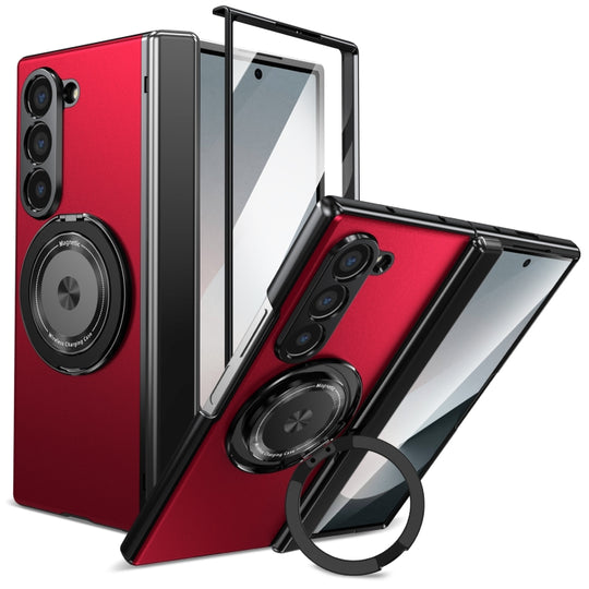 For Samsung Galaxy Z Fold6 Gold Medal Rotating Folding Series Ring Holder Phone Case(Red)