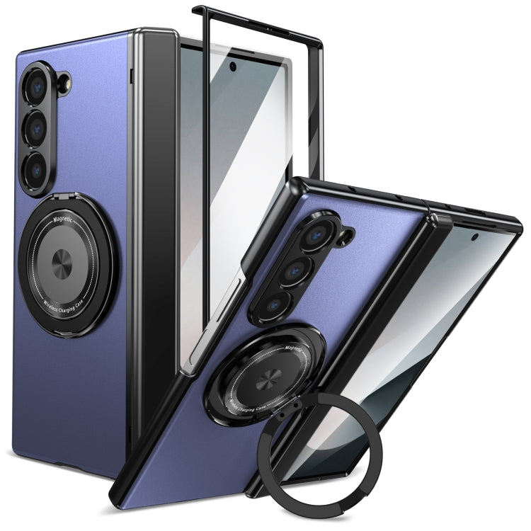 For Samsung Galaxy Z Fold6 Gold Medal Rotating Folding Series Ring Holder Phone Case(Blue) - Galaxy Z Fold6 5G Cases by buy2fix | Online Shopping UK | buy2fix