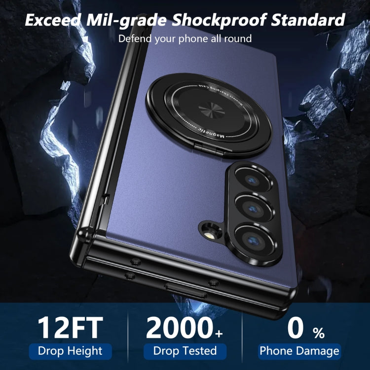 For Samsung Galaxy Z Fold6 Gold Medal Rotating Folding Series Ring Holder Phone Case(Blue) - Galaxy Z Fold6 5G Cases by buy2fix | Online Shopping UK | buy2fix