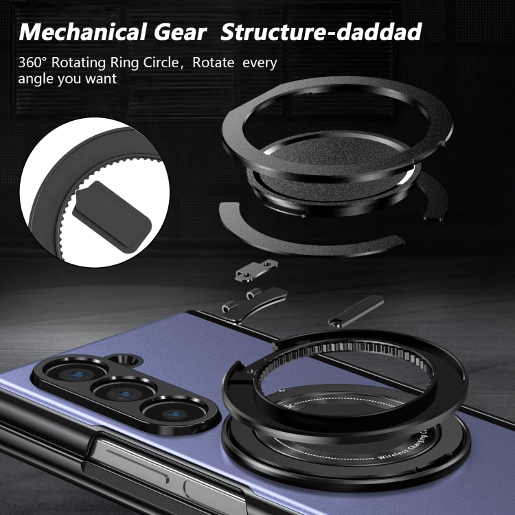 For Samsung Galaxy Z Fold6 Gold Medal Rotating Folding Series Ring Holder Phone Case(Blue) - Galaxy Z Fold6 5G Cases by buy2fix | Online Shopping UK | buy2fix