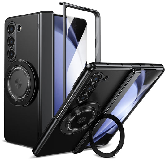 For Samsung Galaxy Z Fold5 Gold Medal Rotating Folding Series Ring Holder Phone Case(Black) - Galaxy Z Fold5 Cases by buy2fix | Online Shopping UK | buy2fix