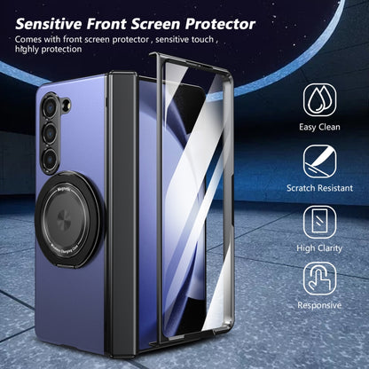 For Samsung Galaxy Z Fold5 Gold Medal Rotating Folding Series Ring Holder Phone Case(Blue) - Galaxy Z Fold5 Cases by buy2fix | Online Shopping UK | buy2fix