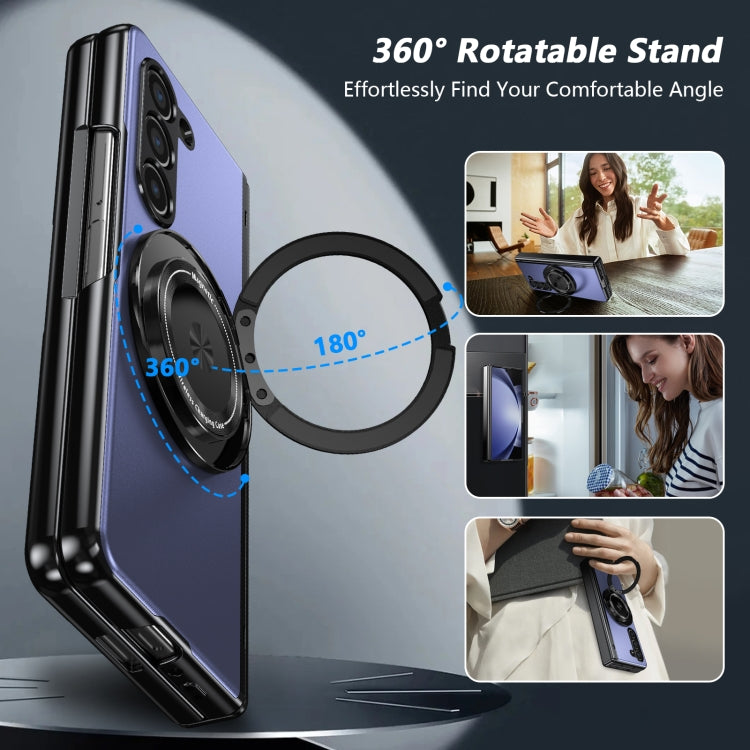 For Samsung Galaxy Z Fold5 Gold Medal Rotating Folding Series Ring Holder Phone Case(Blue) - Galaxy Z Fold5 Cases by buy2fix | Online Shopping UK | buy2fix