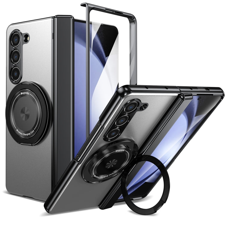 For Samsung Galaxy Z Fold5 Gold Medal Rotating Folding Series Ring Holder Phone Case(Silver) - Galaxy Z Fold5 Cases by buy2fix | Online Shopping UK | buy2fix