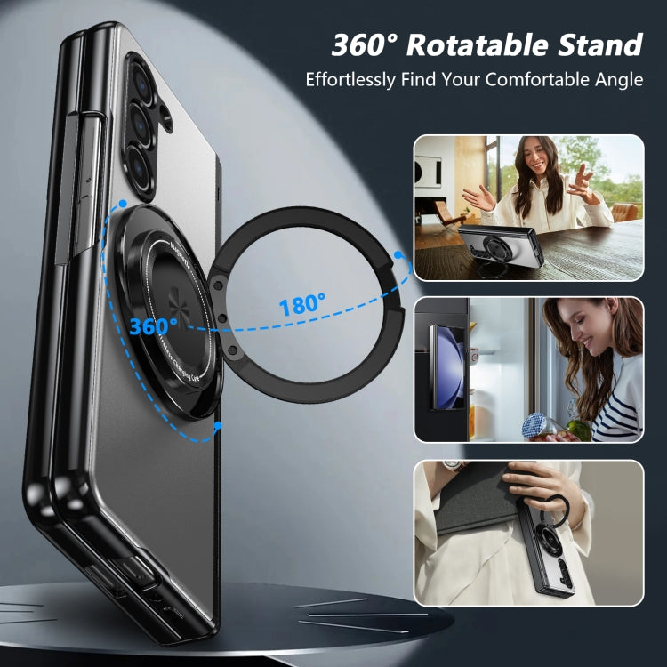 For Samsung Galaxy Z Fold5 Gold Medal Rotating Folding Series Ring Holder Phone Case(Silver) - Galaxy Z Fold5 Cases by buy2fix | Online Shopping UK | buy2fix