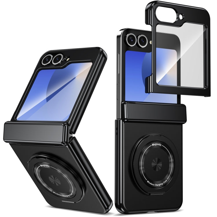 For Samsung Galaxy Z Flip5 Gold Medal Rotating Folding Series Ring Holder Phone Case(Black) - Galaxy Z Flip5 Cases by buy2fix | Online Shopping UK | buy2fix