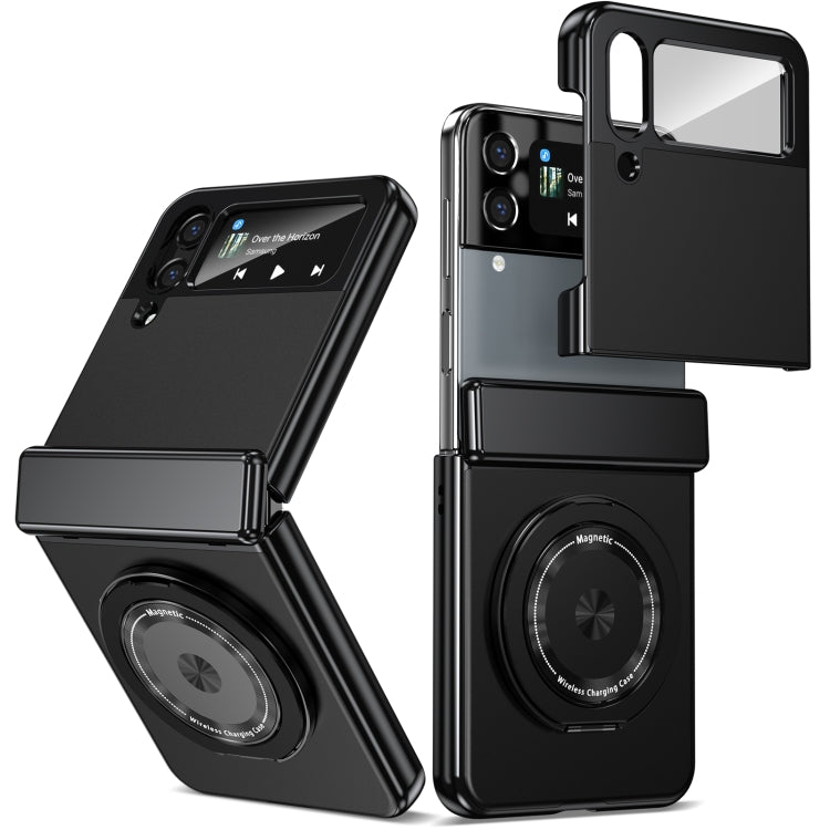 For Samsung Galaxy Z Flip4 Gold Medal Rotating Folding Series Ring Holder Phone Case(Black) - Galaxy Z Flip4 5G Cases by buy2fix | Online Shopping UK | buy2fix