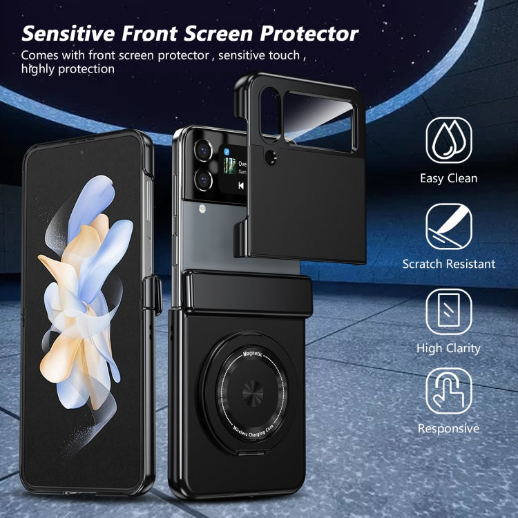 For Samsung Galaxy Z Flip4 Gold Medal Rotating Folding Series Ring Holder Phone Case(Black) - Galaxy Z Flip4 5G Cases by buy2fix | Online Shopping UK | buy2fix
