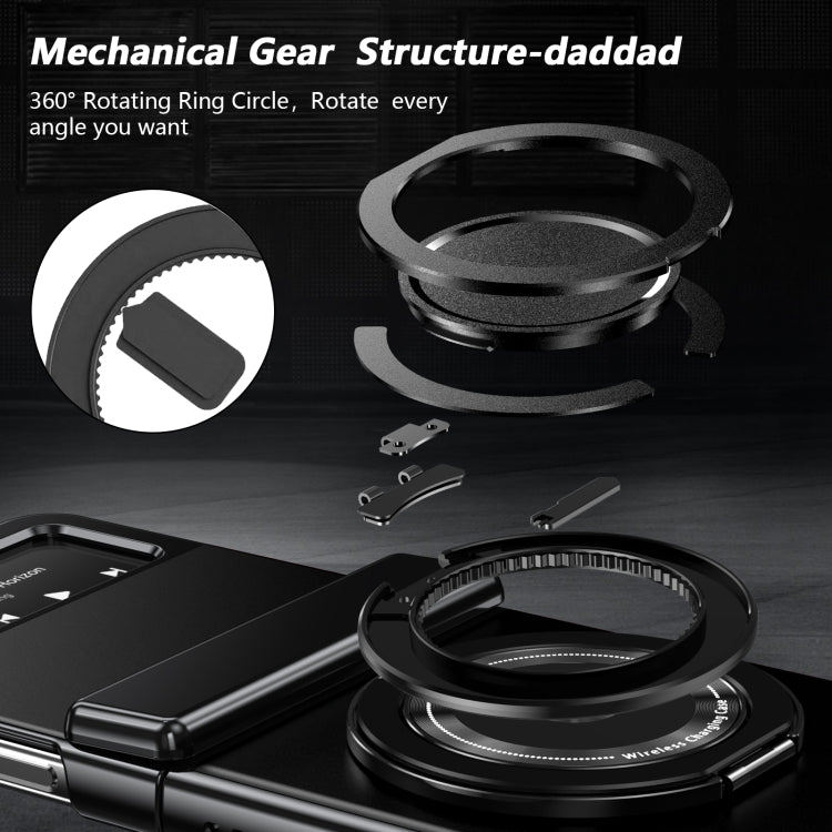 For Samsung Galaxy Z Flip4 Gold Medal Rotating Folding Series Ring Holder Phone Case(Black) - Galaxy Z Flip4 5G Cases by buy2fix | Online Shopping UK | buy2fix