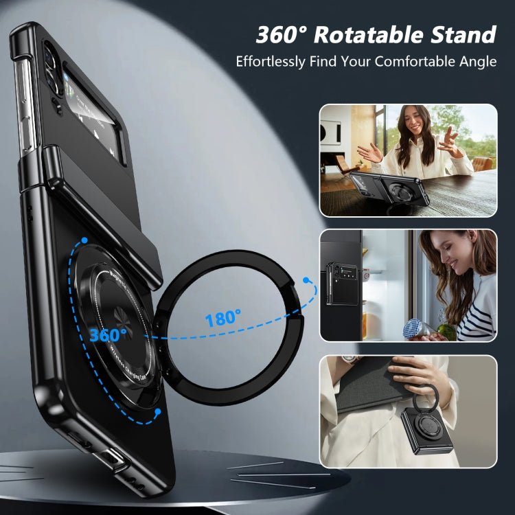 For Samsung Galaxy Z Flip4 Gold Medal Rotating Folding Series Ring Holder Phone Case(Black) - Galaxy Z Flip4 5G Cases by buy2fix | Online Shopping UK | buy2fix