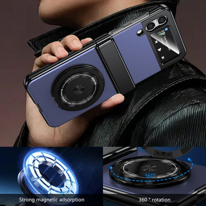 For Samsung Galaxy Z Flip4 Gold Medal Rotating Folding Series Ring Holder Phone Case(Blue) - Galaxy Z Flip4 5G Cases by buy2fix | Online Shopping UK | buy2fix