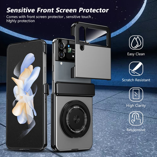 For Samsung Galaxy Z Flip4 Gold Medal Rotating Folding Series Ring Holder Phone Case(Silver) - Galaxy Z Flip4 5G Cases by buy2fix | Online Shopping UK | buy2fix