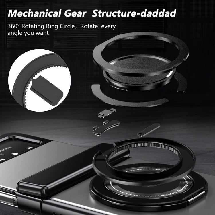 For Samsung Galaxy Z Flip4 Gold Medal Rotating Folding Series Ring Holder Phone Case(Silver) - Galaxy Z Flip4 5G Cases by buy2fix | Online Shopping UK | buy2fix