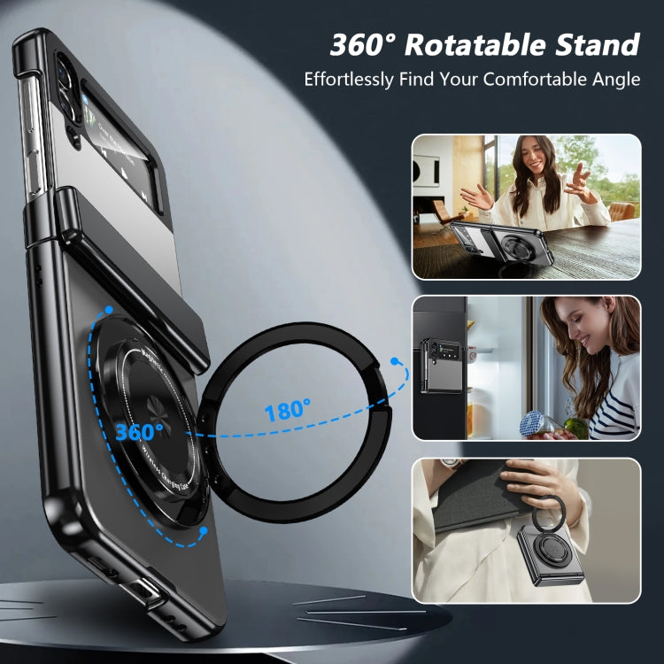 For Samsung Galaxy Z Flip4 Gold Medal Rotating Folding Series Ring Holder Phone Case(Silver) - Galaxy Z Flip4 5G Cases by buy2fix | Online Shopping UK | buy2fix