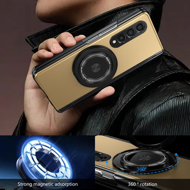 For Samsung Galaxy Z Fold3 Gold Medal Rotating Folding Series Ring Holder Phone Case(Gold) - Galaxy Phone Cases by buy2fix | Online Shopping UK | buy2fix