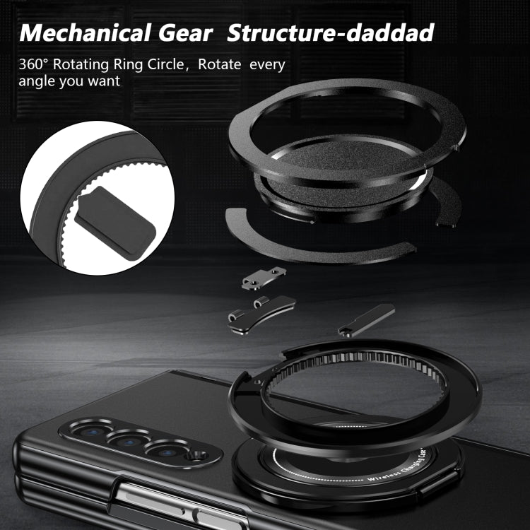 For Samsung Galaxy Z Fold3 Gold Medal Rotating Folding Series Ring Holder Phone Case(Black) - Galaxy Phone Cases by buy2fix | Online Shopping UK | buy2fix